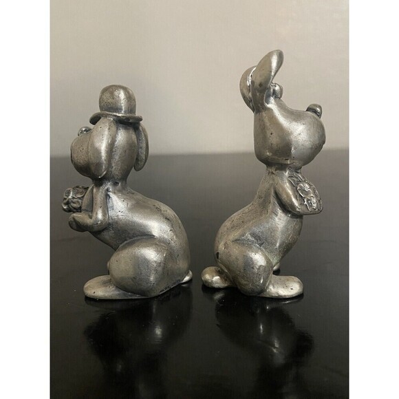 Vintage Peltro Italy Pewter Bride and Groom Dog Figurines Heavy Fine Pewter RARE - Picture 5 of 16